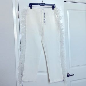 White Feathered Cropped Pants - Size Large